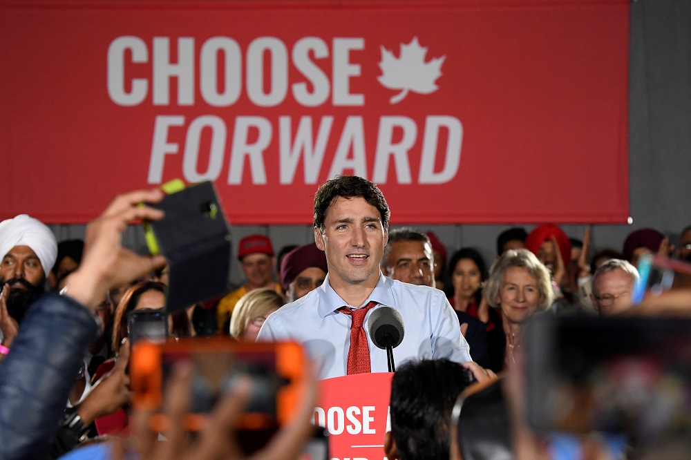 Liberal leader and Prime Minister Justin Trudeau speaks during a rally in Peterborough, Ontario September 26, 2019. u00e2u20acu201d Reuters pic