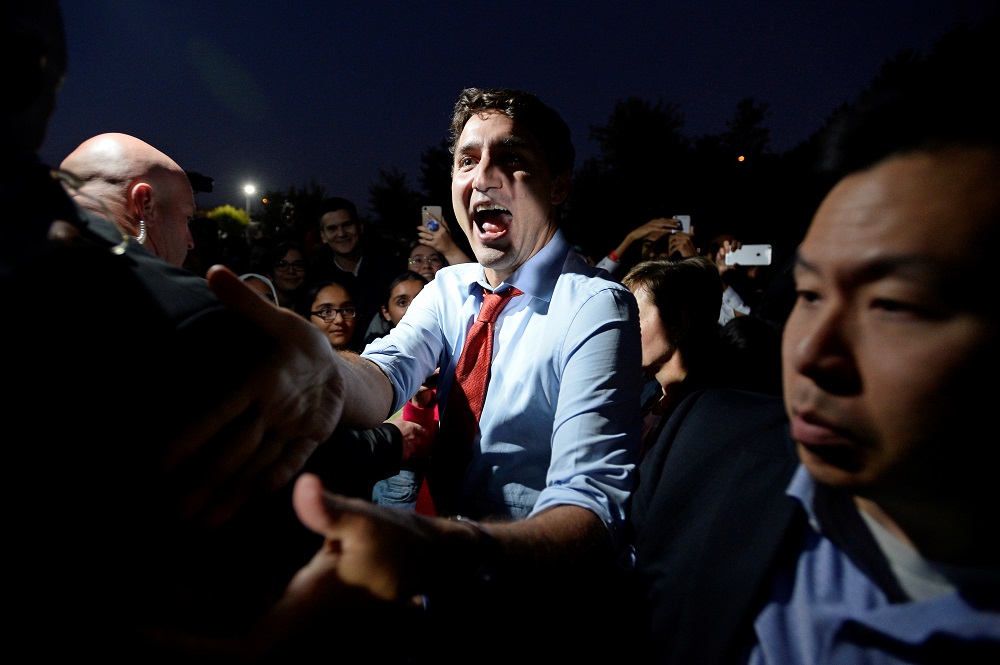 Canada's Prime Minister Justin Trudeau speaks with supporters during an election campaign rally in Surrey, British Columbia September 24, 2019. — Reuters pic