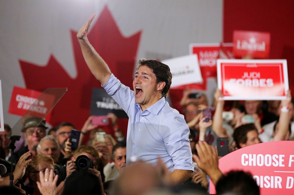 Liberal leader and Prime Minister Justin Trudeau speaks during a rally in Peterborough, Ontario September 26, 2019. — Reuters pic