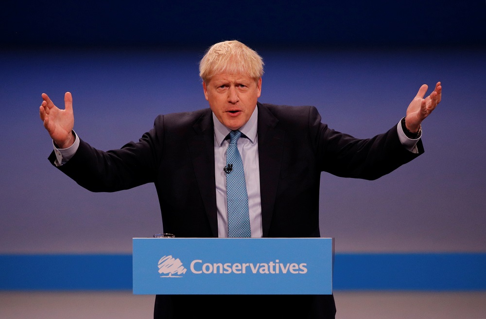Britainu00e2u20acu2122s Prime Minister Boris Johnson gestures as he gives a closing speech at the Conservative Party annual conference in Manchester October 2, 2019. u00e2u20acu201d Reuters pic