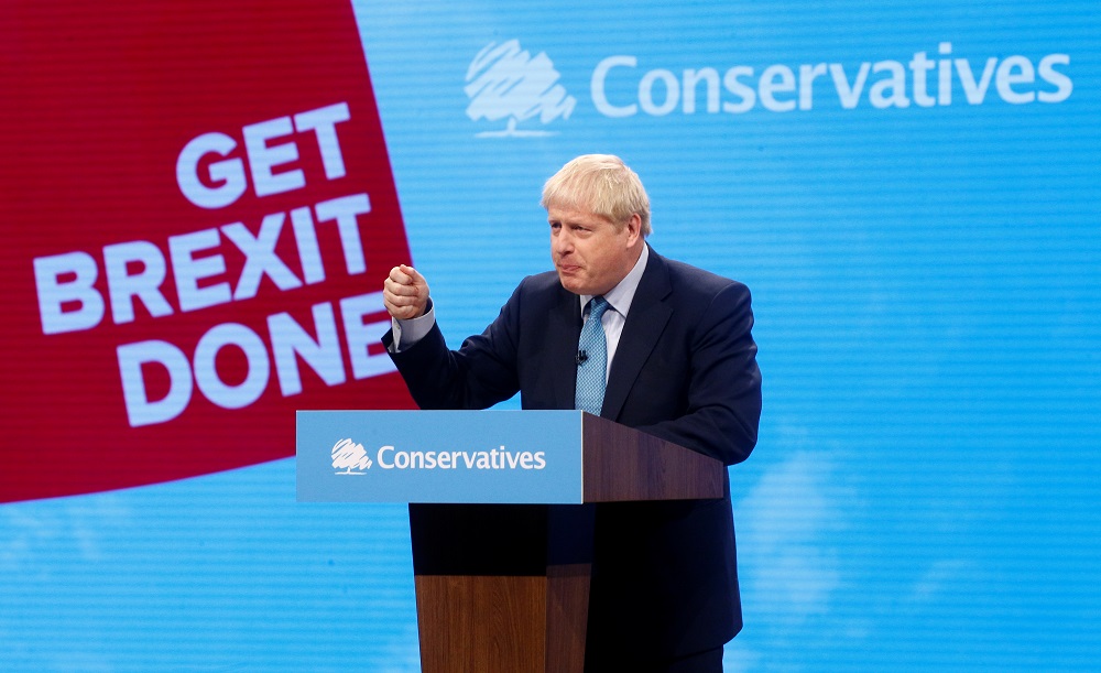 Britainu00e2u20acu2122s Prime Minister Boris Johnson gestures as he gives a closing speech at the Conservative Party annual conference in Manchester October 2, 2019. u00e2u20acu201d Reuters pic