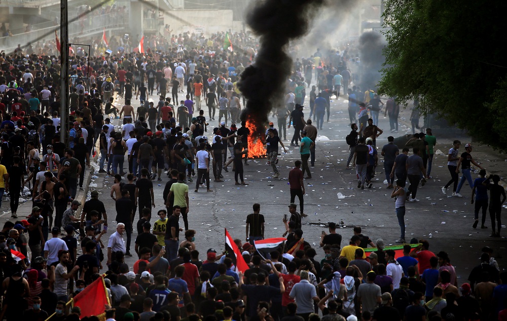 Demonstrators gather as they take part in a protest over unemployment, corruption and poor public services, in Baghdad October 2, 2019. — Reuters pic