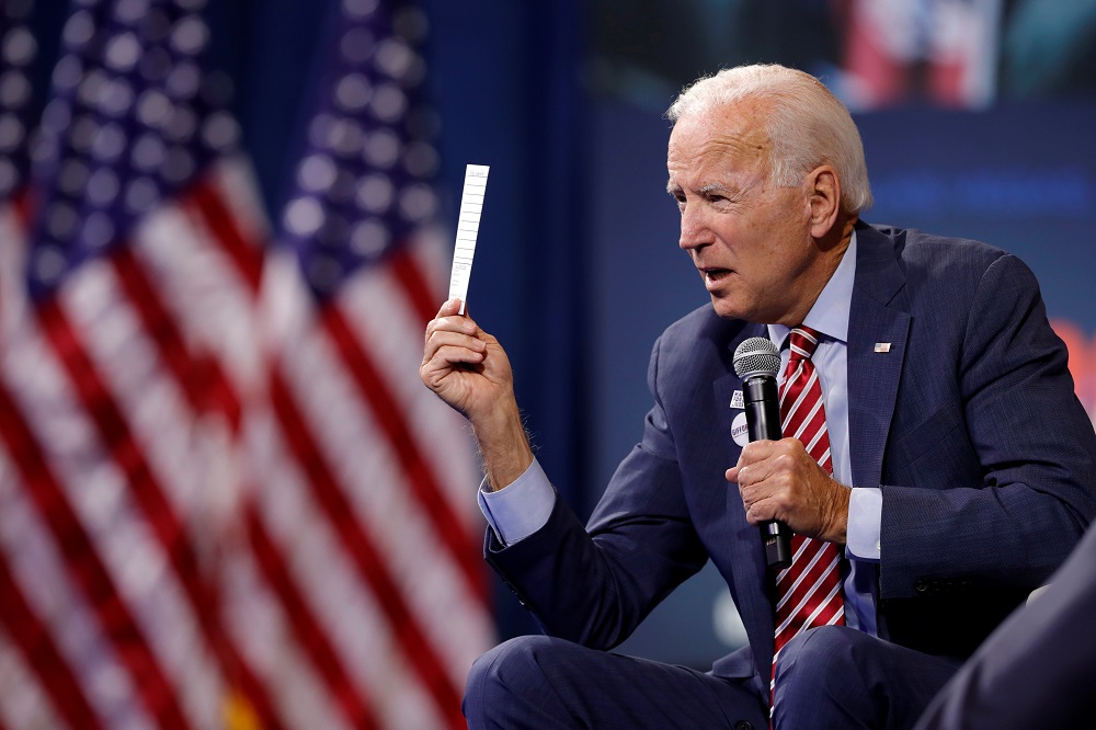 US Democratic presidential candidate and former US vice president Joe Biden responds to a question during a forum held by gun safety organisations the Giffords group and March For Our Lives in Las Vegas October 2, 2019. — Reuters pic