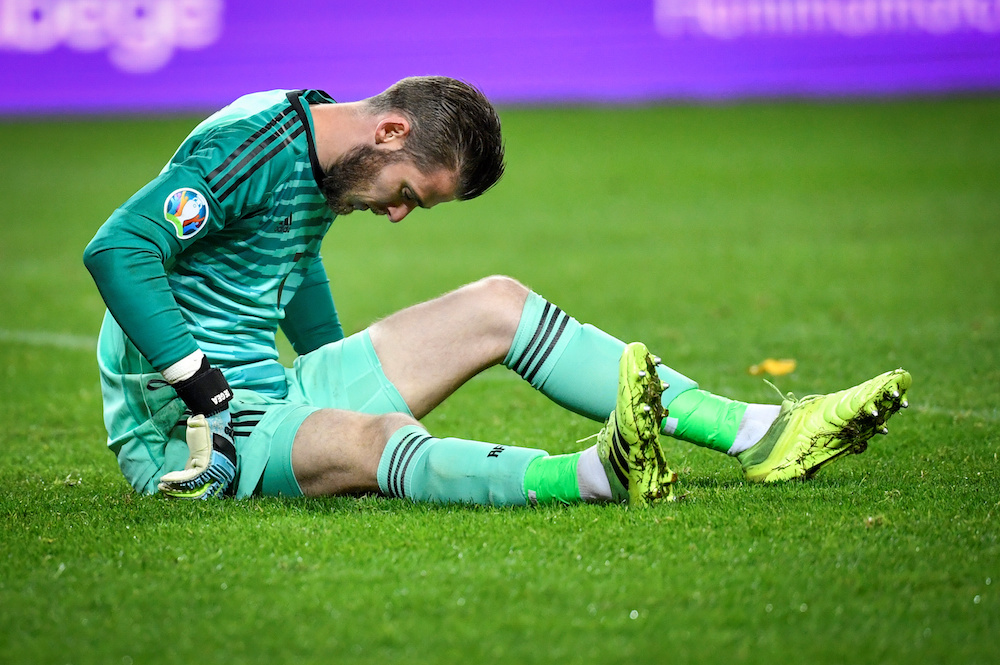 Spainu00e2u20acu2122s goalkeeper David de Gea reacts during the Euro 2020 Qualifier Group F match with Sweden in Stockholm October 15, 2019. u00e2u20acu201d Reuters pic