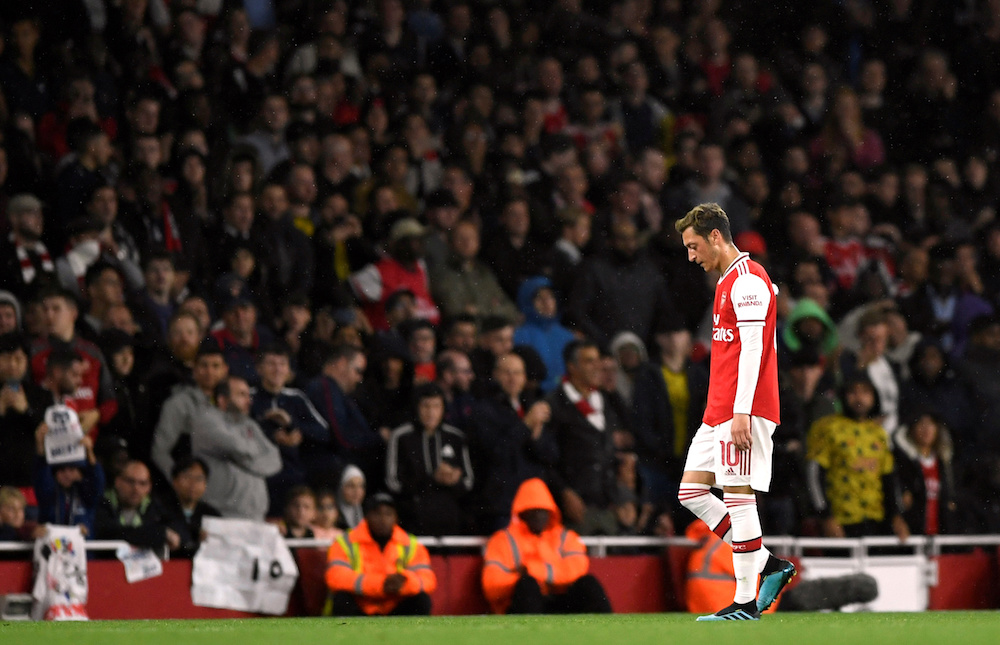 Arsenalu00e2u20acu2122s Mesut Ozil looks dejected as he is substituted during the Carabao Cup third round match with Nottingham Forest at Emirates Stadium in London September 24, 2019. u00e2u20acu201d Action Images pic via Reuters