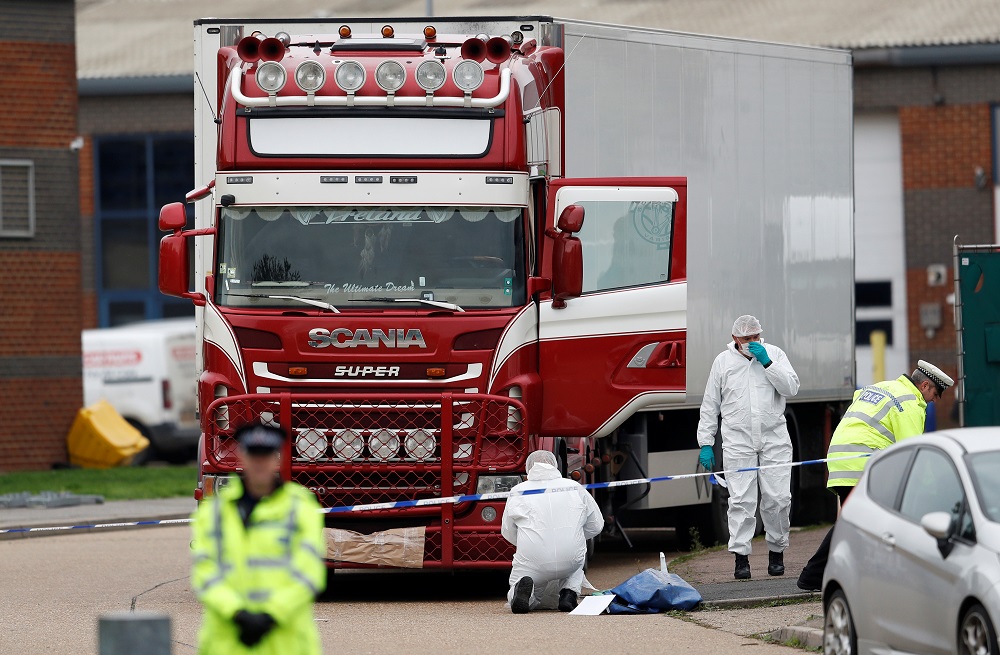 Police are seen at the scene where bodies were discovered in a lorry container, in Grays, Essex, Britain October 23, 2019. u00e2u20acu201d Reuters pic