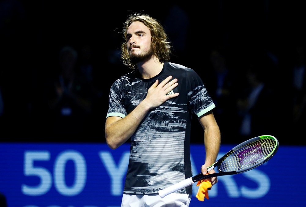 Stefanos Tsitsipas celebrates after winning his second round match against Ricardas Berankis in Basel October 24, 2019. u00e2u20acu201d Reuters pic