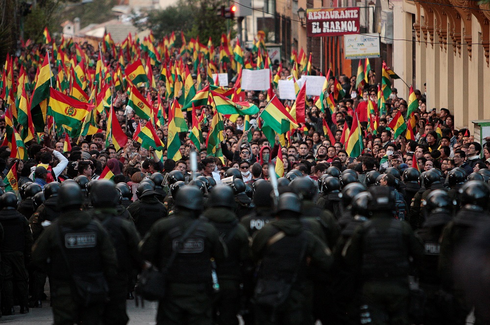 Demonstrators gather to protest next to Abaroa square in La Paz, Bolivia October 24, 2019. u00e2u20acu201d Reuters pic