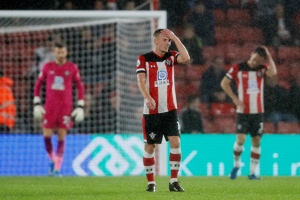 Southampton’s James Ward-Prowse looks dejected after Leicester City’s Ayoze Perez scores their sixth goal during their Premier League match at St Mary’s Stadium in Southampton October 25, 2019. — Action Images pic via Reuters
