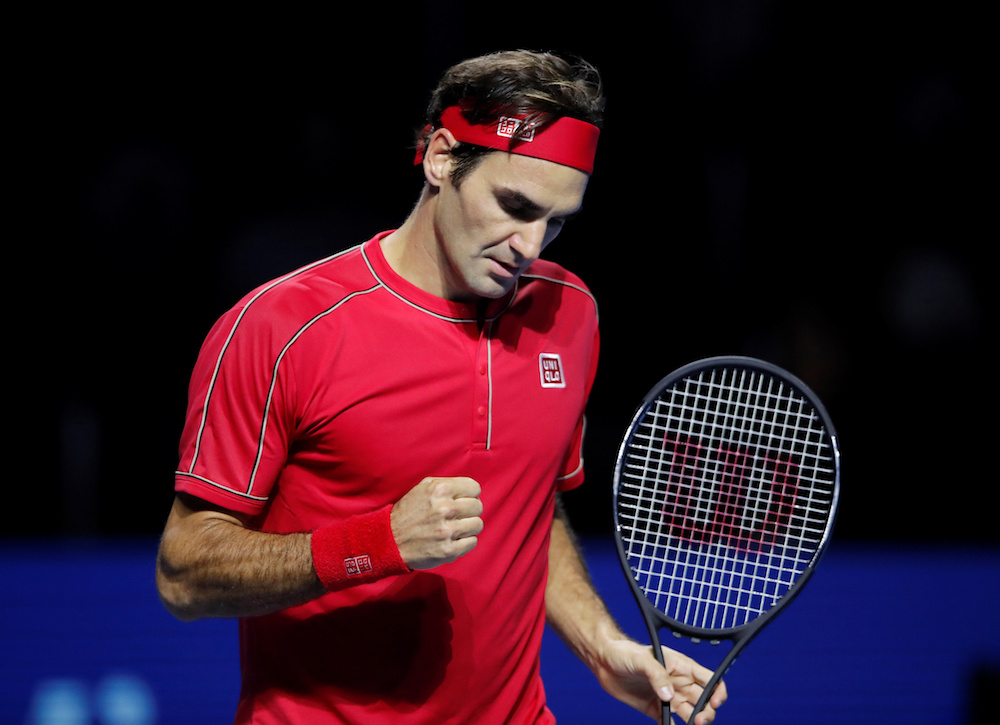 Switzerlandu00e2u20acu2122s Roger Federer reacts during his semi-final match against Greeceu00e2u20acu2122s Stefanos Tsitsipas during the Swiss Indoors championships in Basel October 26, 2019. u00e2u20acu201d Reuters pic