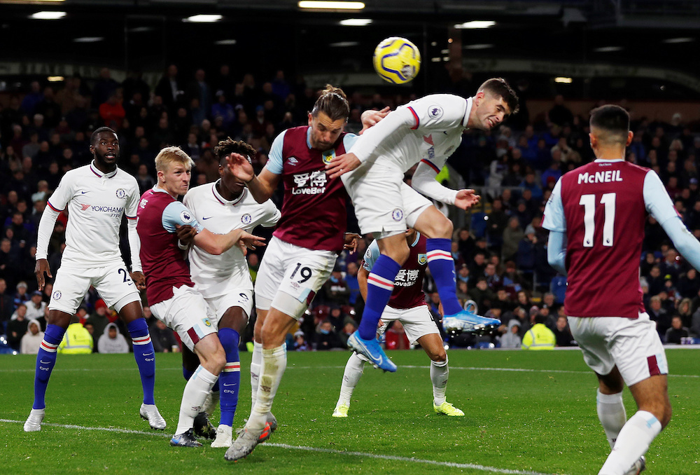 Chelsea’s Christian Pulisic scores their third goal to complete his hat-trick during the Premier League match with Burnley at Turf Moor in Burnley October 26, 2019. — Action Images pic via Reuters