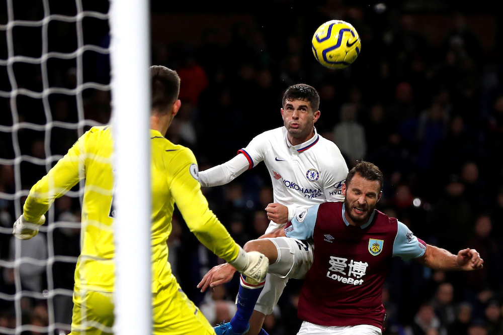 Chelseau00e2u20acu2122s Christian Pulisic in action during the Premier League match with Burnley at Turf Moor in Burnley October 26, 2019. u00e2u20acu201d Action Images pic via Reuters