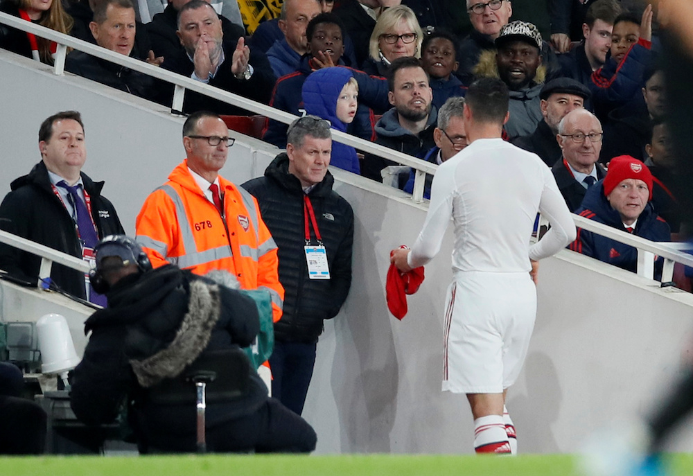 Arsenalu00e2u20acu2122s Granit Xhaka reacts after being substituted during the Premier League with Crystal Palace at Emirates Stadium in London October 27, 2019. u00e2u20acu201d Reuters pic
