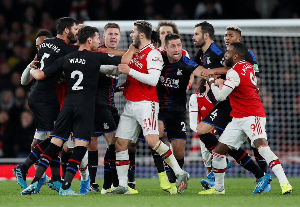 Crystal Palace and Arsenal players clash during the Premier League match at Emirates Stadium in London October 27, 2019. u00e2u20acu201d Reuters pic