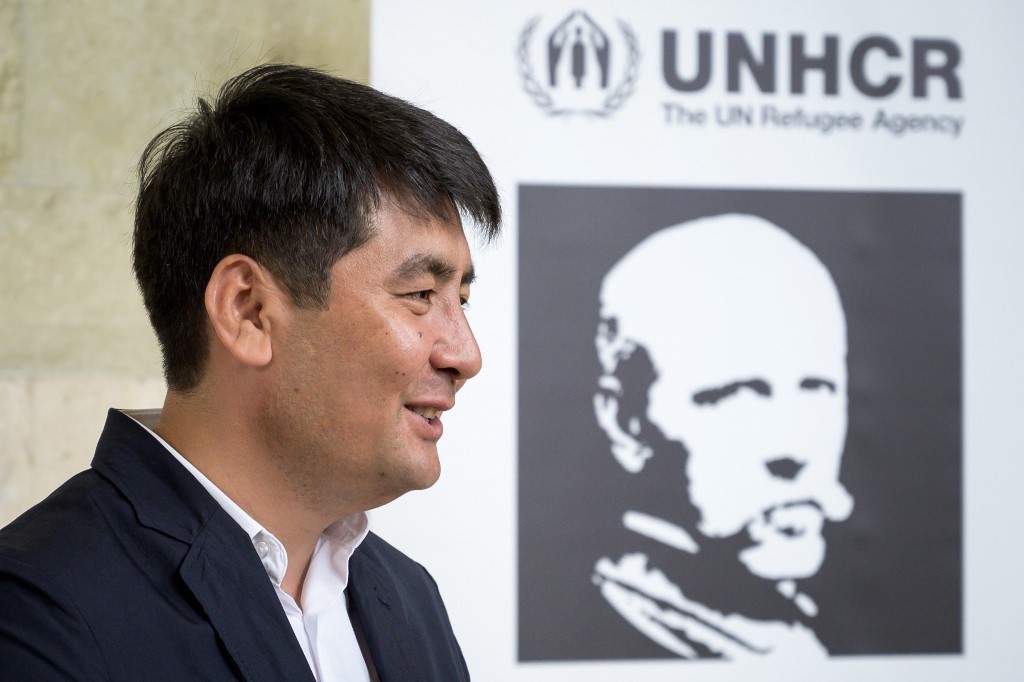 Nansen Prize laureate Kyrgyzstan's human rights lawyer Azizbek Ashurov looks on after a press conference on October 2, 2019 in Geneva. u00e2u20acu201d AFP picn