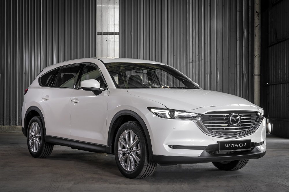 The Snowflake White Pearl colour scheme of the new CX-8. — Picture courtesy of Mazda Malaysia