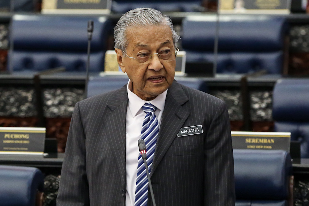 Prime Minister Tun Dr Mahathir Mohamad answers questions in Parliament October 7, 2019. u00e2u20acu201d Picture by Yusof Mat Isa