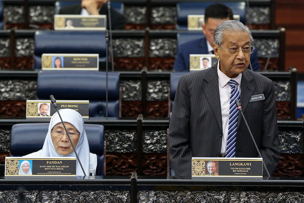 Prime Minister Tun Dr Mahathir Mohamad answers questions in Parliament October 7, 2019. u00e2u20acu201d Picture by Yusof Mat Isa