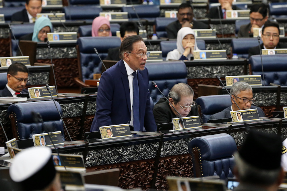 Port Dickson MP Datuk Seri Anwar Ibrahim asks a question in Parliament October 7, 2019. u00e2u20acu201d Picture by Yusof Mat Isa