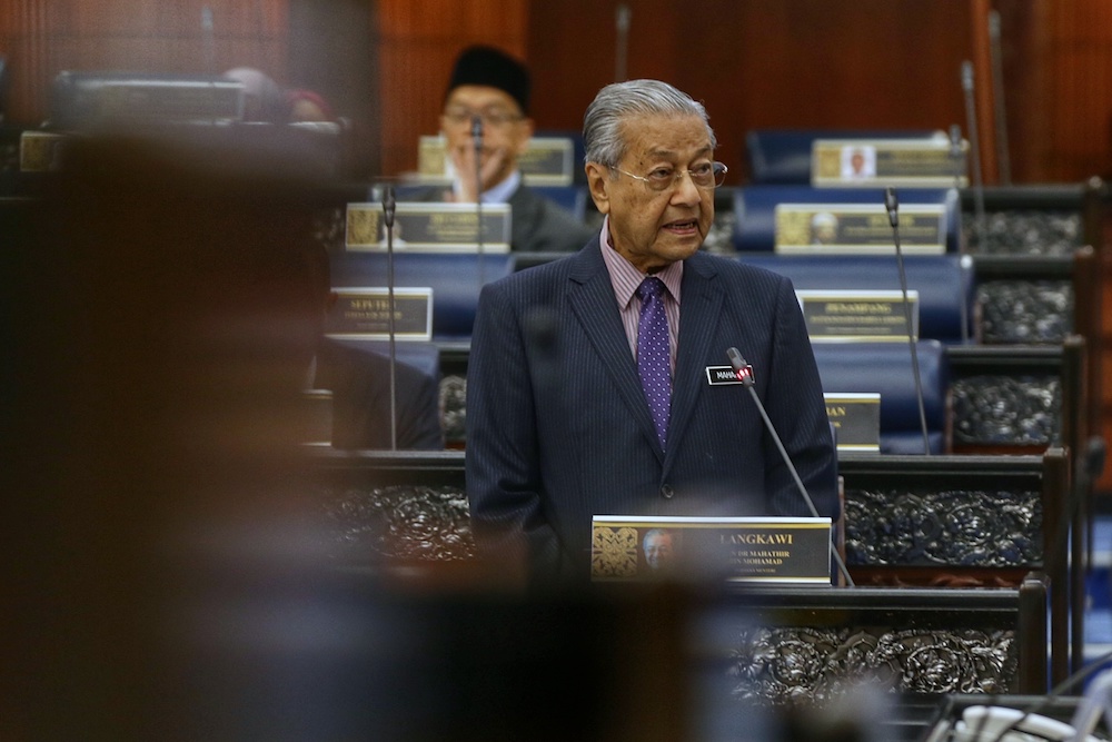 Prime Minister Tun Dr Mahathir Mohamad answers questions in Parliament October 8, 2019. u00e2u20acu201d Picture by Ahmad Zamzahuri