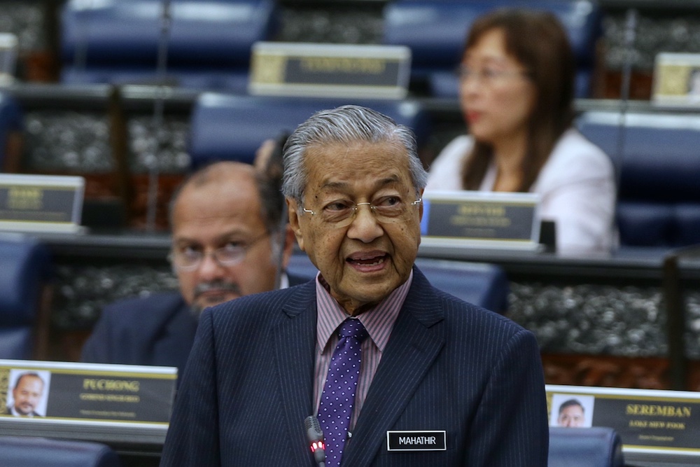 Prime Minister Tun Dr Mahathir Mohamad answers questions in Parliament October 8, 2019. u00e2u20acu201d Picture by Ahmad Zamzahuri