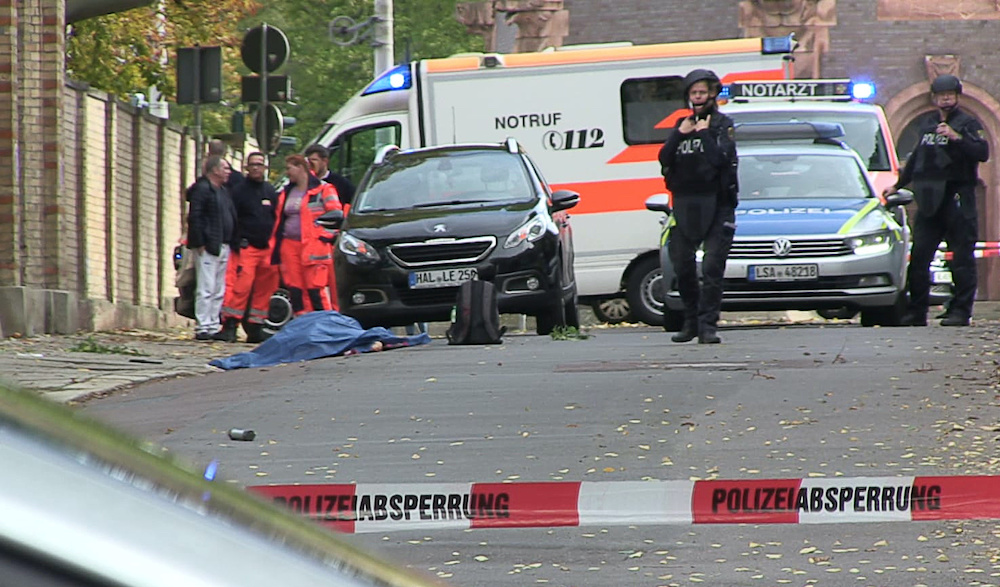 Police secures the area after a shooting in the eastern German city of Halle on October 9, 2019.u00e2u20acu201d Reuters pic