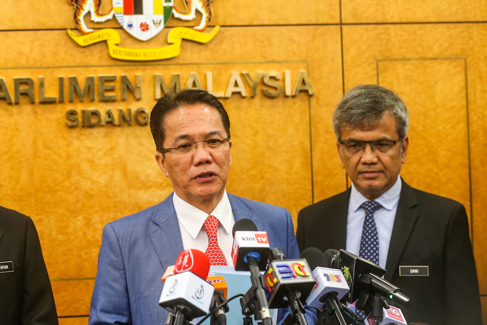 Datuk Liew Vui Keong speaks to reporters in Parliament October 10, 2019. u00e2u20acu201d Picture by Firdaus Latif