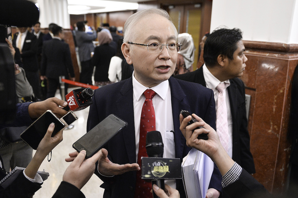 Datuk Seri Wee Ka Siong speaks to reporters in Parliament after the tabling of Budget 2020 on October 11, 2019. — Picture by Miera Zulyana