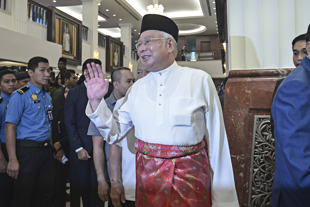 Datuk Seri Najib Razak is seen in Parliament October 11, 2019, ahead of the tabling of Budget 2020.― Picture by Shafwan Zaidon
