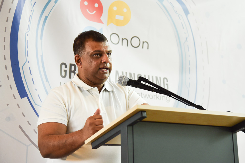 Tan Sri Tony Fernandes gives a speech during the launch of OnOn smartphone app in Sepang October 21, 2019. u00e2u20acu201d Picture courtesy of OnOn Tech