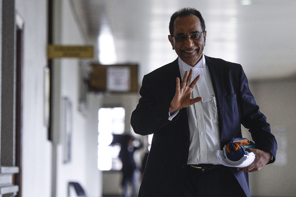 Prosecution lawyer V. Sithambaram is seen during SRC Trial at Kuala Lumpur High Court October 22,2019. — Picture by Miera Zulyana