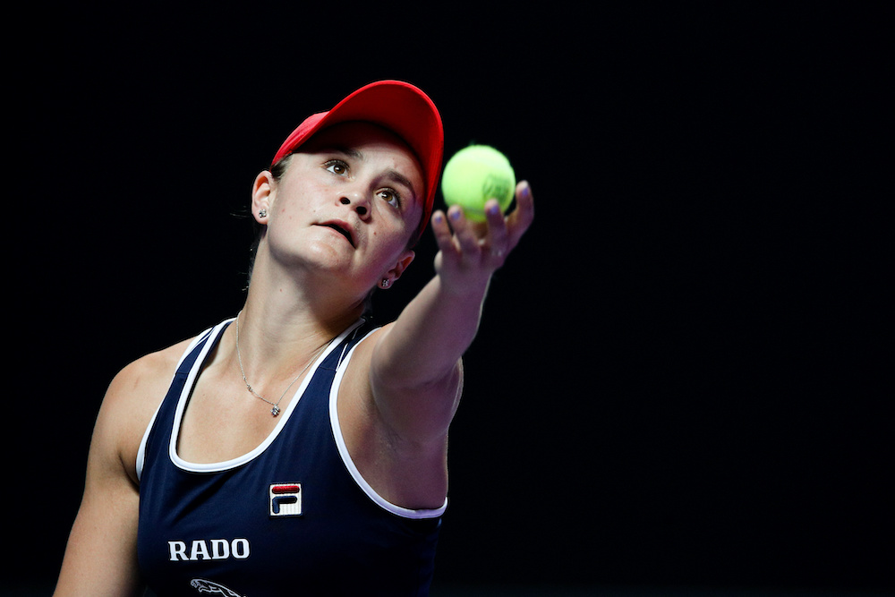 Australiau00e2u20acu2122s Ashleigh Barty in action against Switzerland's Belinda Bencicat the WTA Tour Finals in the Shenzen Bay Sports Centre in Shenzen, China, October 27, 2019. u00e2u20acu201d Reuters pic