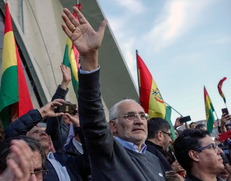 Boliviau00e2u20acu2122s former president Carlos Mesa and presidential candidate for Citizen Community waves during a rally in La Paz, Bolivia, October 27, 2019. u00e2u20acu201dReuters pic