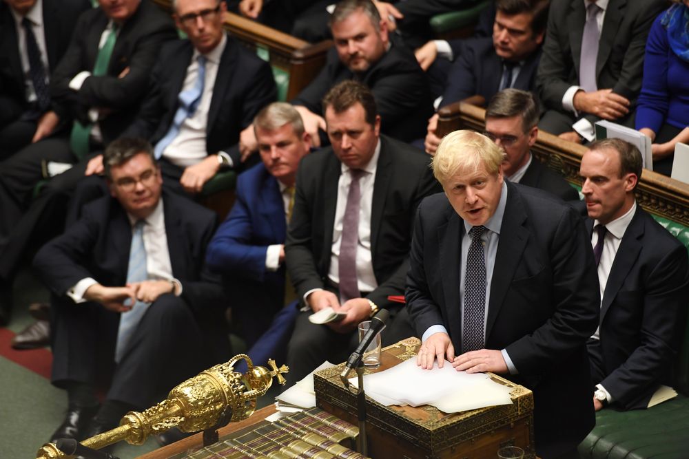 Britainu00e2u20acu2122s Prime Minister Boris Johnson speaks ahead of a vote on his renegotiated Brexit deal in the House of Commons in London, October 19, 2019. u00e2u20acu201d UK Parliament/Jessica Taylor/Handout pic via Reuters