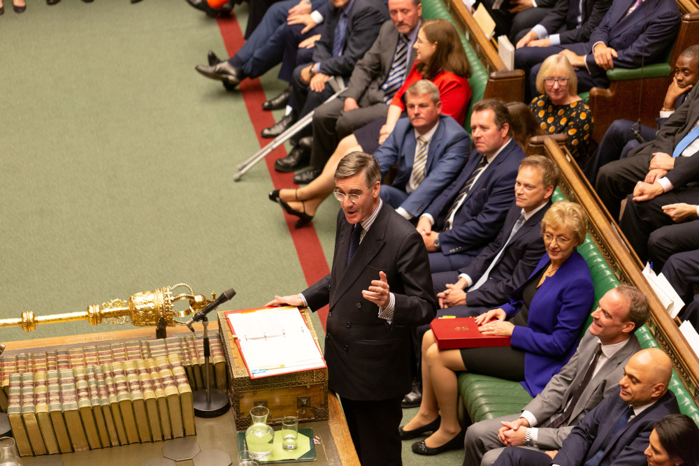 Britainu00e2u20acu2122s Leader of the House of Commons Jacob Rees-Mogg speaks at the House of Commons in London, Britain October 24, 2019. u00e2u20acu201d UK Parliament/Andre Castellucci handout pic via Reuters 