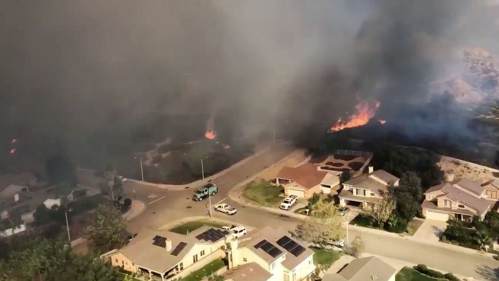 An aerial view of California wildfire is pictured in Los Angeles county, California, US, in this screen grab taken October 24, 2019. u00e2u20acu201d Michael Dubron pic via Reuters