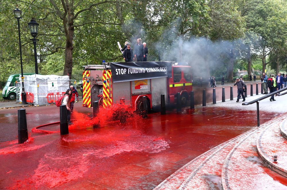 Extinction Rebellion protestors demonstrate outside the Treasury building in London, Britain October 3, 2019. u00e2u20acu201d Reuters pic
