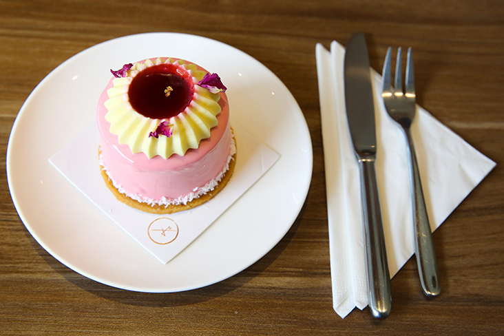 'Orange Blossom' is a pretty pink cake with the flavours of orange blossom and strawberry.
