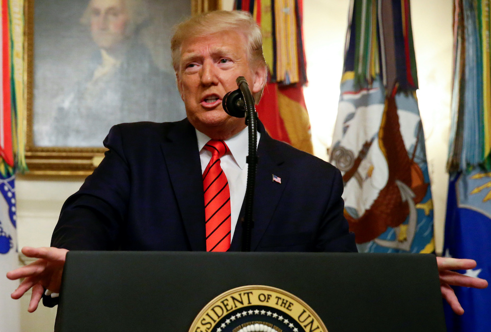 US President Donald Trump makes a statement at the White House following reports that US forces attacked Islamic State leader Abu Bakr al-Baghdadi in northern Syria, in Washington, US, October 27, 2019. u00e2u20acu201d Reuters picnn