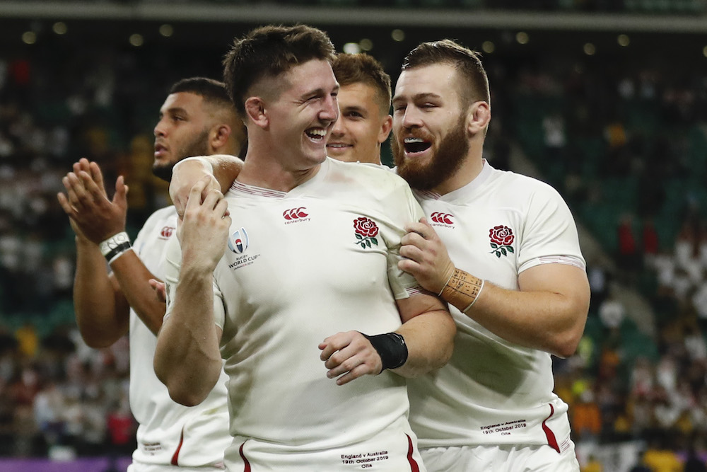 England players celebrate after the match against Australia in the Rugby World Cup 2019 quarter final against Australia at the Oita Stadium in Oita, Japan, October 19, 2019. u00e2u20acu201d Reuters picnn