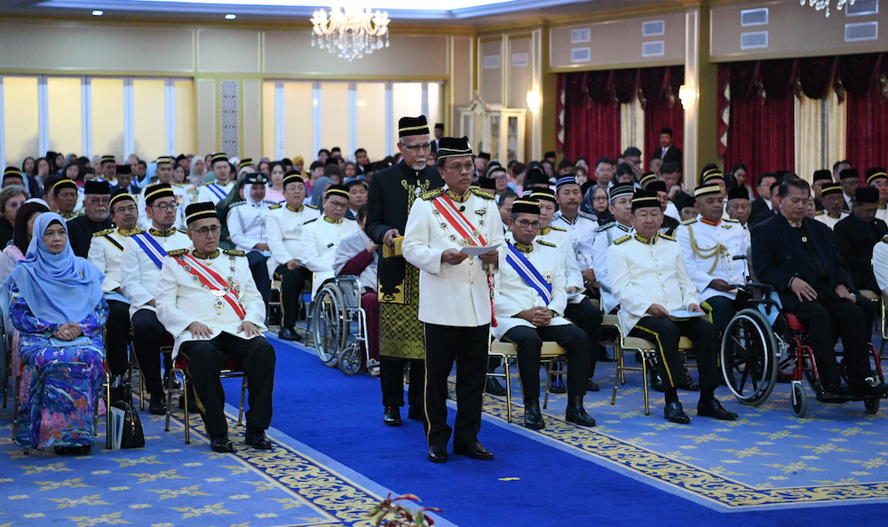 Sabah Chief Minister Datuk Seri Mohd Shafie Apdal during the investiture ceremony in conjunction with the 66th birthday of Yang Dipertua Negeri Sabah Tun Juhar Mahiruddin at Istana Negeri in Kota Kinabalu October 5, 2019. u00e2u20acu201d Bernama pic