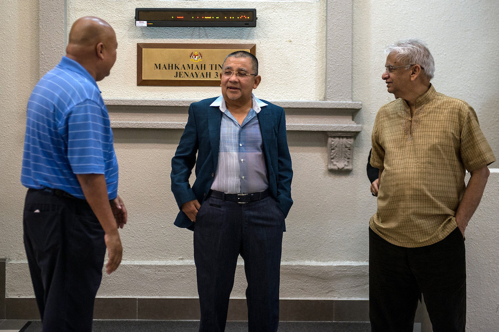 Tan Sri Isa Samad is seen at the Kuala Lumpur High Court October 24, 2019, where he is on trial for criminal breach of trust and corruption involving RM3 million. u00e2u20acu201d Bernama pic
