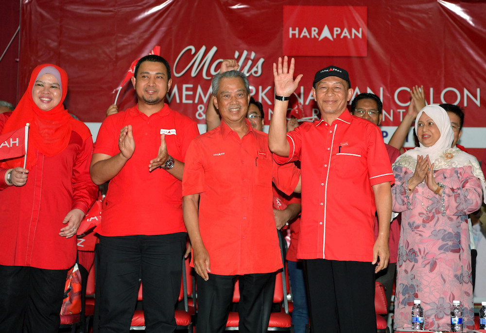 Bersatuu00e2u20acu2122s Karmaine Sardini waves following his announcement as Pakatan Harapanu00e2u20acu2122s candidate for the Tanjung Piai parliamentary by-election in Pontian October 28, 2019. u00e2u20acu201d Bernama pic