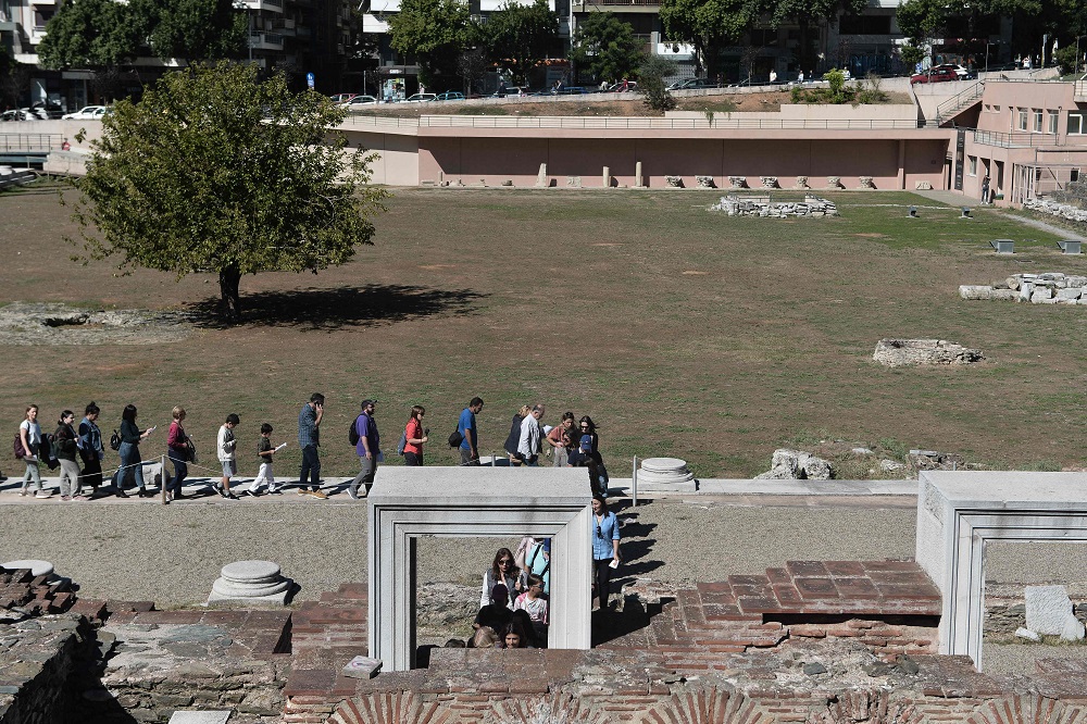 People visit an archaeological site on October 6, 2019, in Thessaloniki as they protest against the removal and repositioning of antiquities found during the construction of Thessalonikiu00e2u20acu2122s Venizelos Metro Station. u00e2u20acu201d AFP pic  