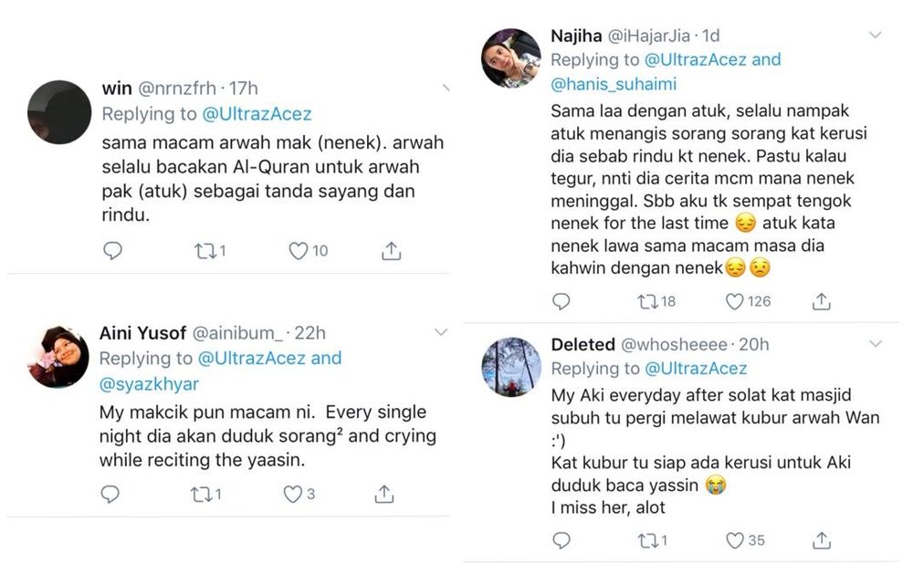 Social media users share their stories of how their relatives also keep their lost loved ones in their prayers every day. — Screengrab via Twitter/@UltrazAcez