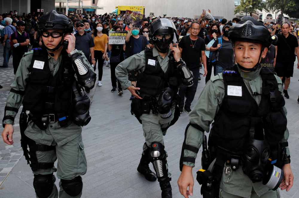 Police officers patrol as anti-government demonstrators protest in Hong Kong's tourism district of Tsim Sha Tsui October 27, 2019. u00e2u20acu2022 Reuters pic