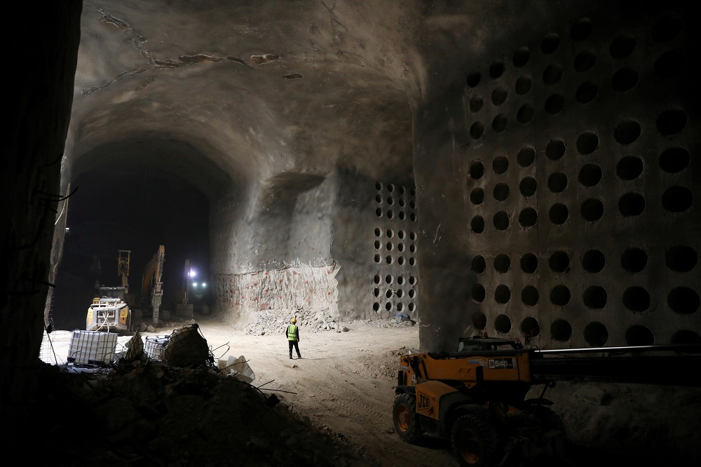 A labourer stands as construction work continues on a new underground cemetery, located at Givat Shaul Cemetery in Jerusalem October 6, 2019. — Reuters pic