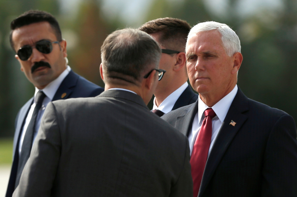 US Vice President Mike Pence arrives at Esenboga International Airport in Ankara, Turkey, October 17, 2019. u00e2u20acu201d Reuters pic 
