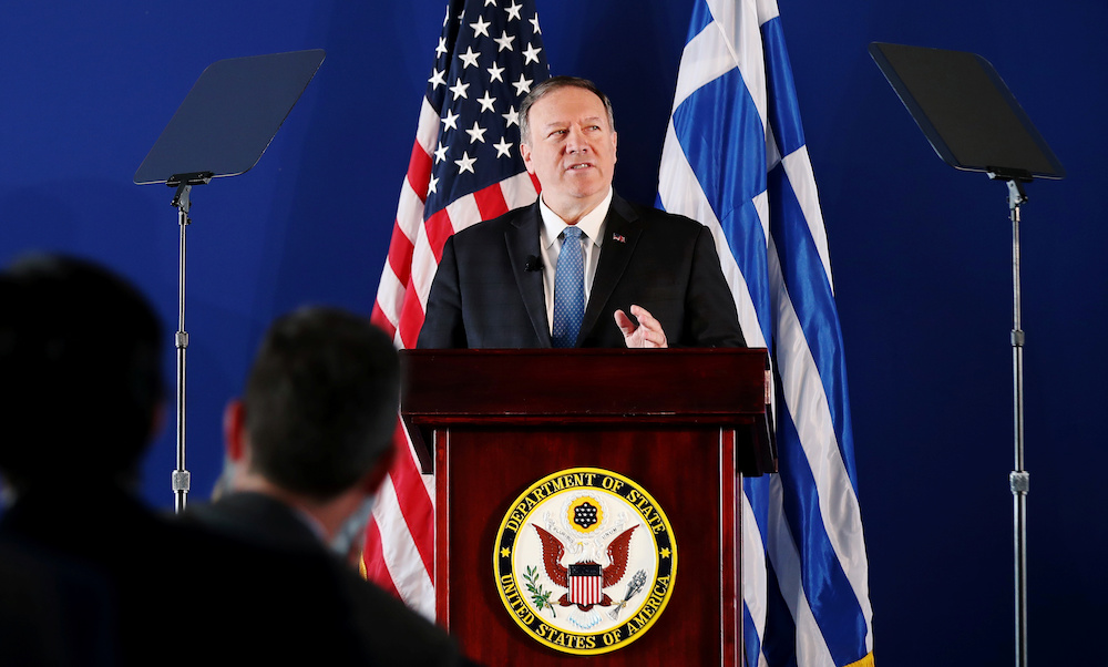 US Secretary of State Mike Pompeo delivers a speech at the Stavros Niarchos Foundation Cultural Centre in Athens, Greece October 5, 2019. u00e2u20acu2022 Reuters picnn