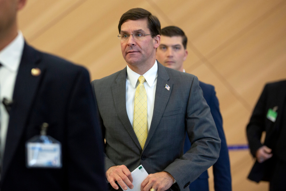 US Defence Secretary Mark Esper arrives for a bilateral meeting with the Turkish defense minister on the sidelines of a Nato Defence ministers meeting at the Nato headquarters in Brussels October 25, 2019. u00e2u20acu201d AFP pic 